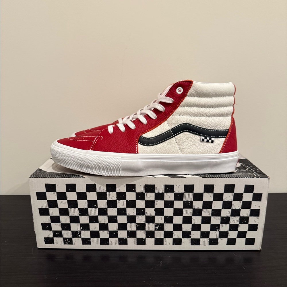 Vans Sport Leather Skate Sk8-Hi Sneakers Chili Pepper/White Skate Shoes Size 11